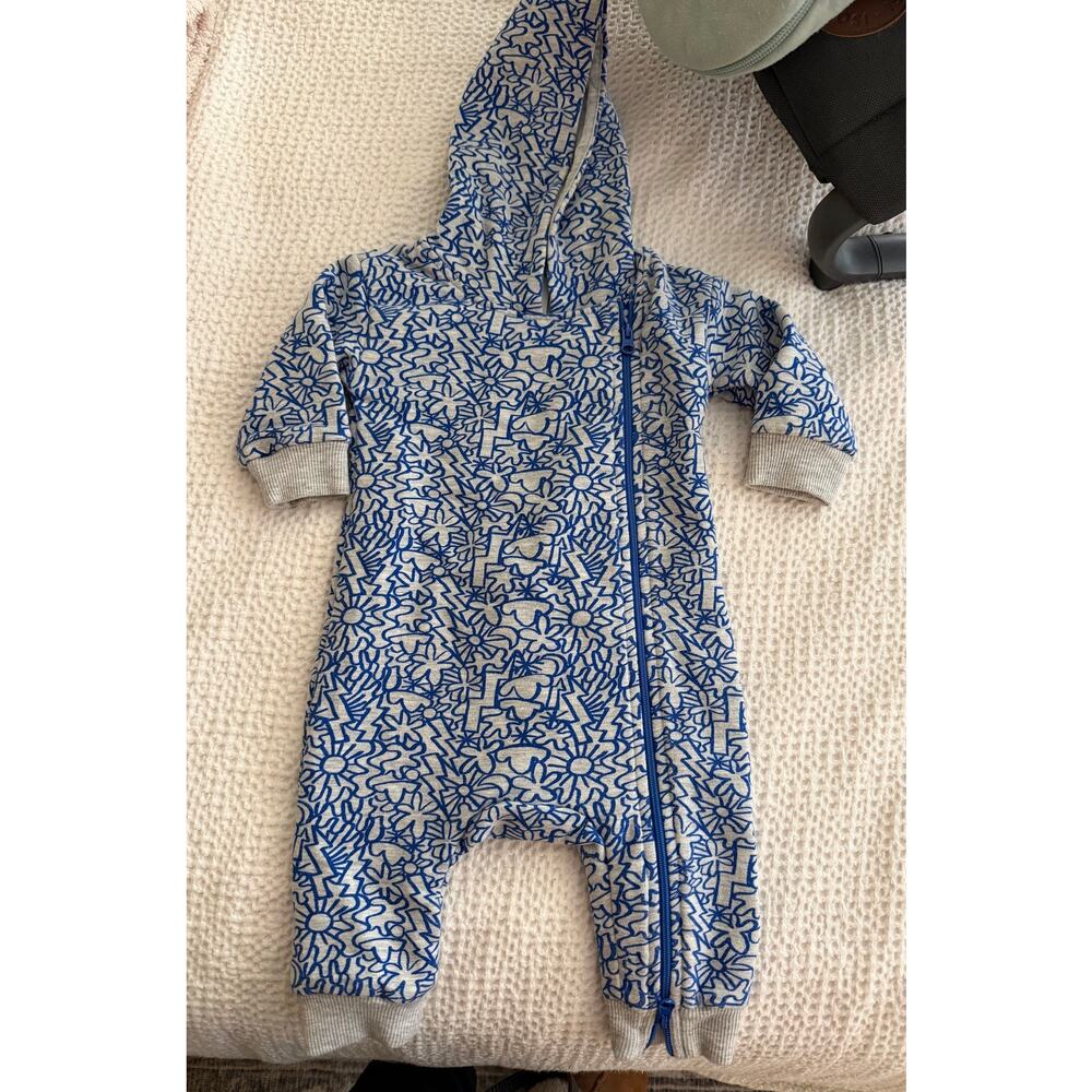 Open Edit Nordstrom baby fleece lined blue geometric design jumper 0-3 months